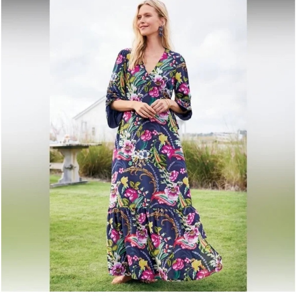 NEW Soft Surroundings Samantha Maxi Dress in Navy Paisley